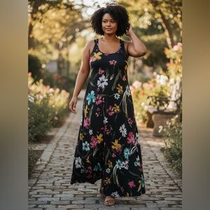 NWT $70 Lane Bryant Black Floral Lace Back Maxi Dress - Size 14/16